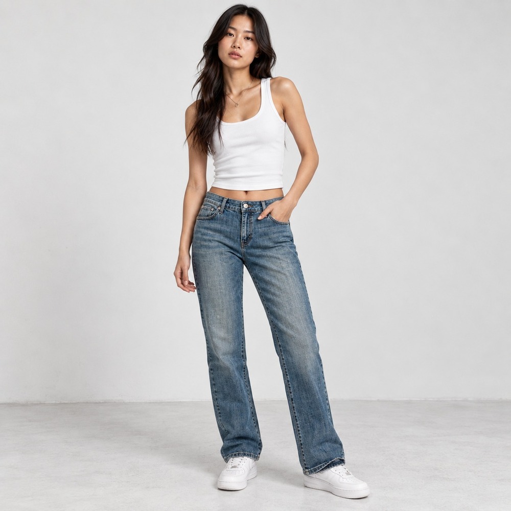 Levi Strauss & Co. 505 Straight Leg Women Jeans Casual Blue Denim Stretch 14 S/C